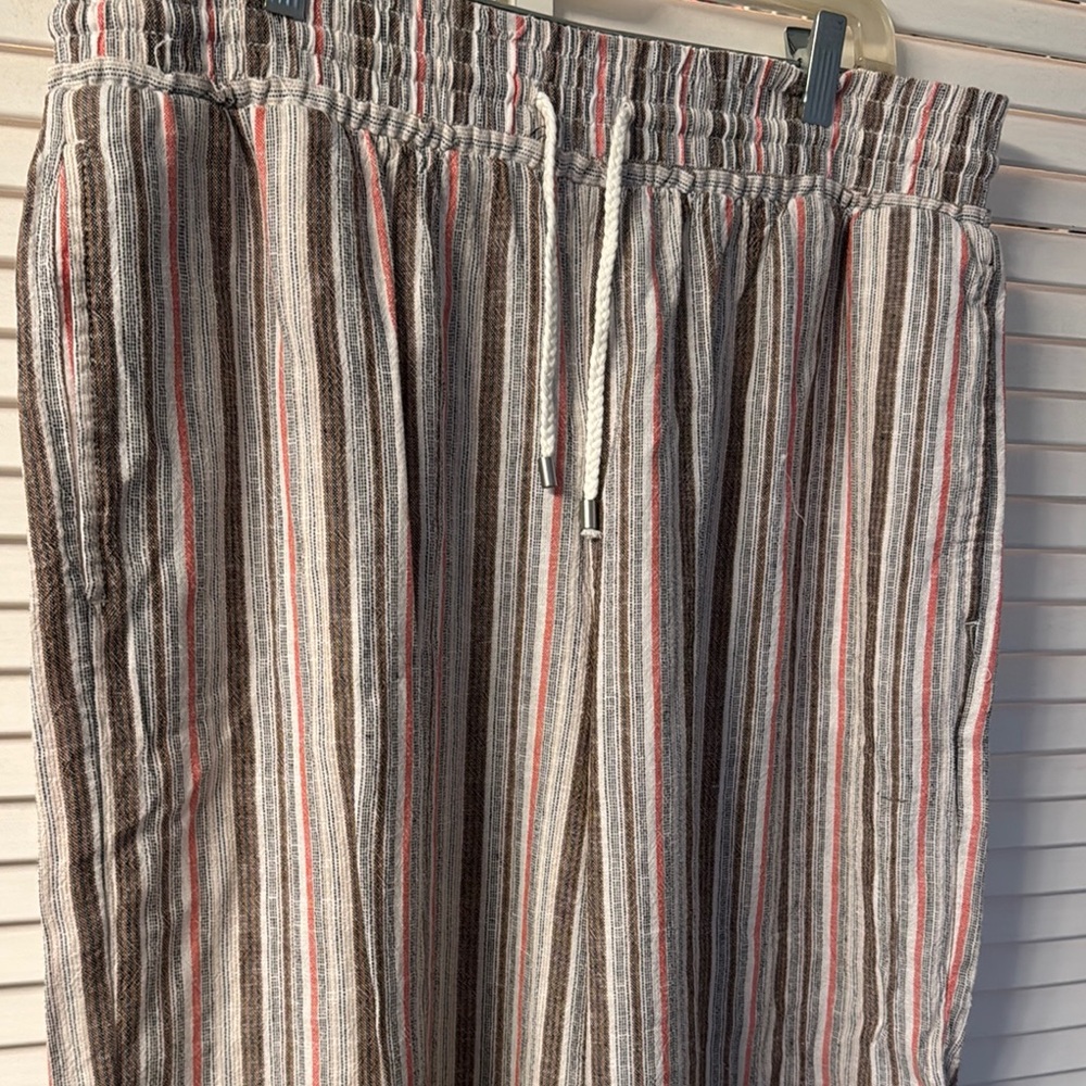 Striped Linen Wide Leg Blend Pants